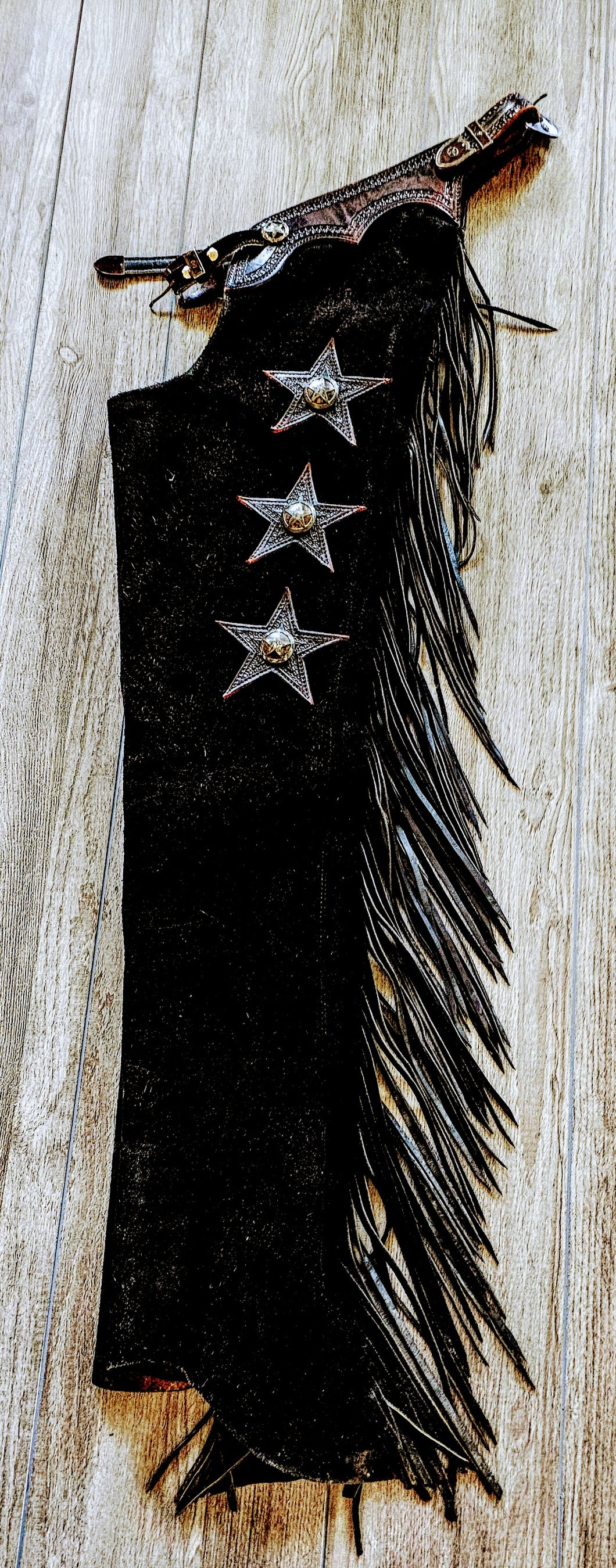 Adult XS XSmall Top Grain Star Concho Chaps Black