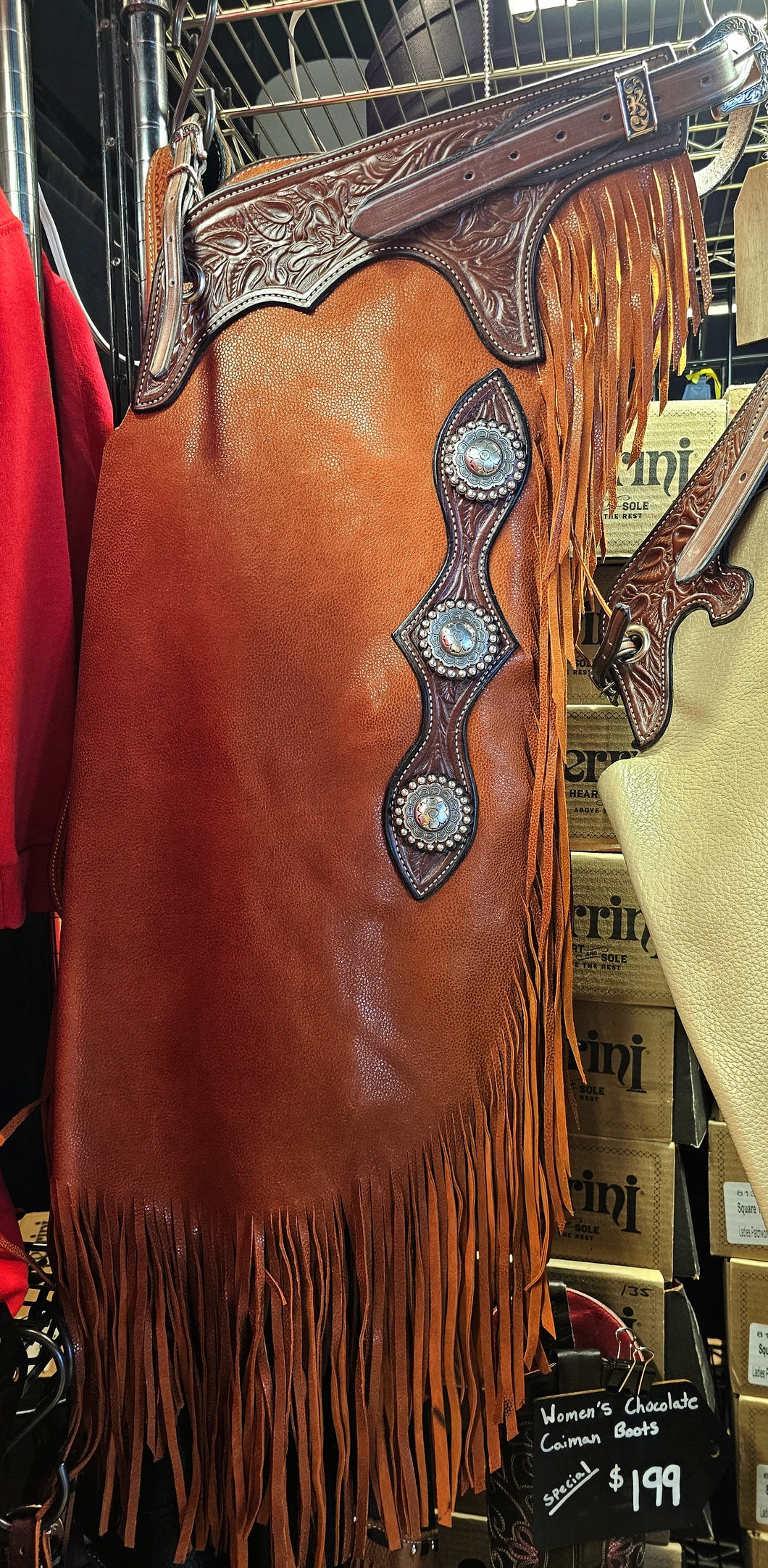 John Clark Rust Leather Chinks Floral Yoke