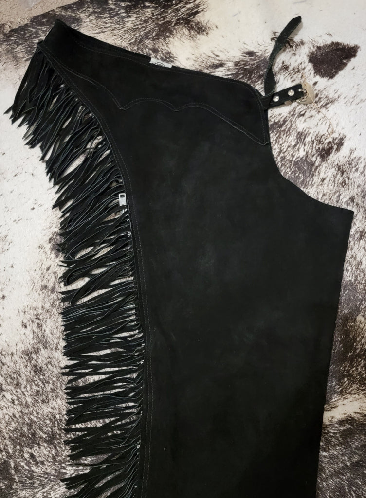 Rod's Black Suede Chaps Adult Large strerch panel Rock & Rail Western