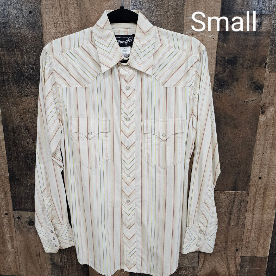 Sale Wrangler Mens Small Shirt Off White Stripes