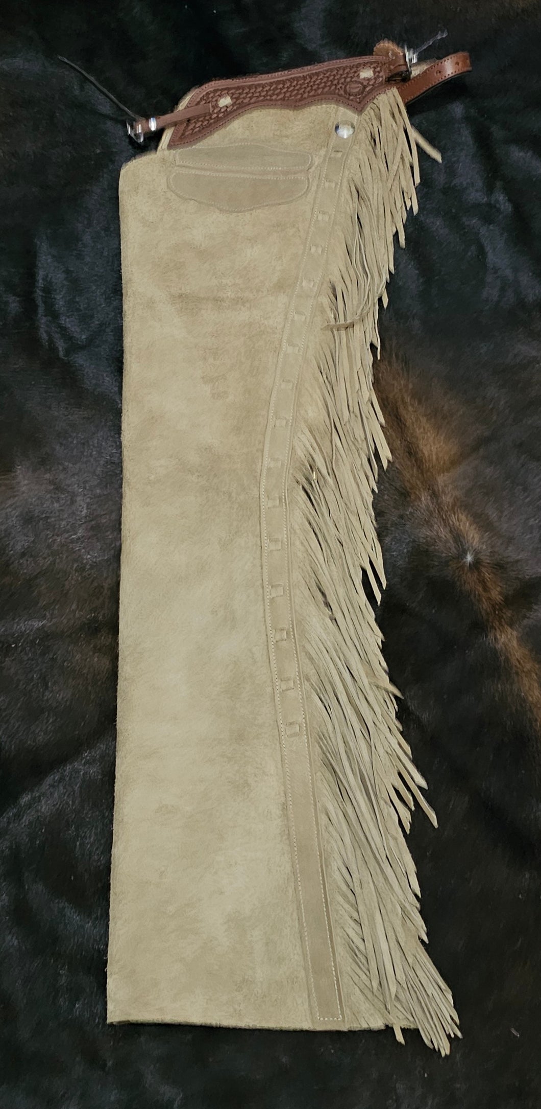 K bar J Taupe Roughout Fitted Cowhorse Chaps Longer length