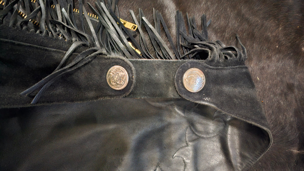 R Berry Fit Black Top Grain Adult Medium Chaps – Rock & Rail Western Wear