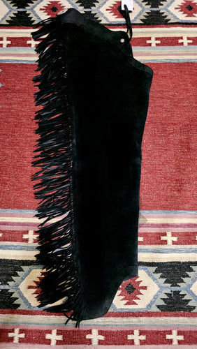Top Grain Adult Large Black Suede Chaps Stretch Panel