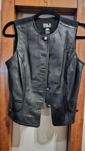 B & J Leather Vest Stone Buttons size Small