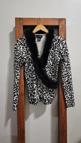 Nicole Miller Leopard Sweater Fir trim