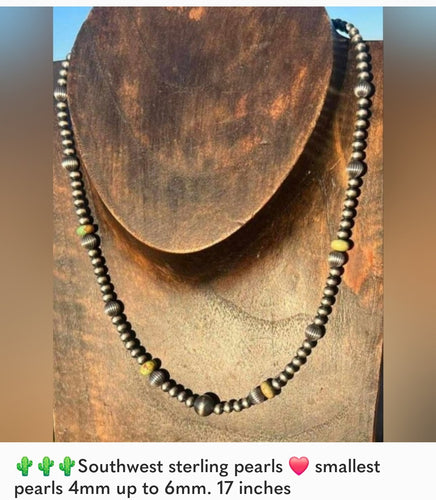 Southwest Navajo sterling pearls ❤️ smallest pearls 4mm up to 6mm. 17 inches