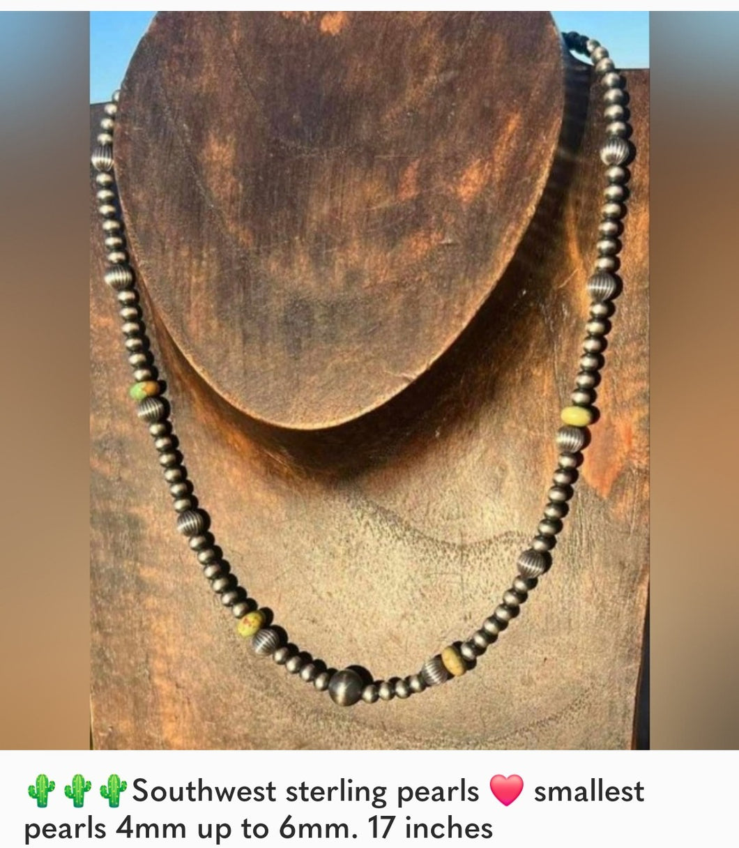 Southwest Navajo sterling pearls ❤️ smallest pearls 4mm up to 6mm. 17 inches