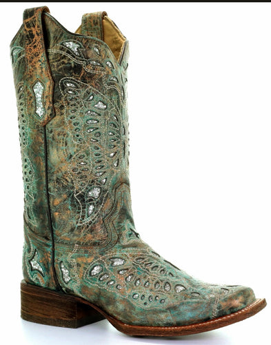 Metallic Bronze/Turquoise Glitter Corral Boot 9M