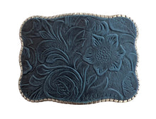 Wallet Buckle Navy Blue Floral Embossed Leather
