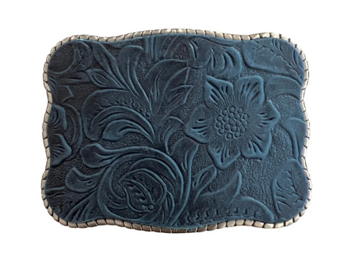 Wallet Buckle Navy Blue Floral Embossed Leather