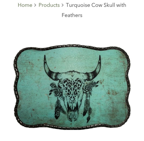 Wallet Buckle Turquoise Cow Skull