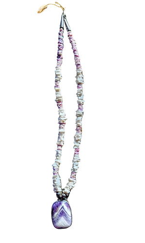 Navajo Shell Necklace Grape Purple and White Stone