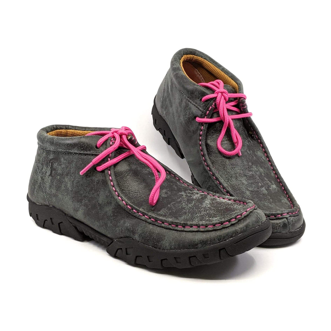 Clearance Ferrini Smokey Black Moccasins/Pink stitching