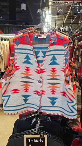 Rhonda Stark Wool Blend Navajo Style Vest White Zuni