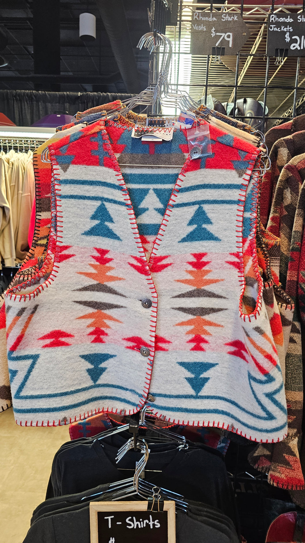 Rhonda Stark Wool Blend Navajo Style Vest White Zuni
