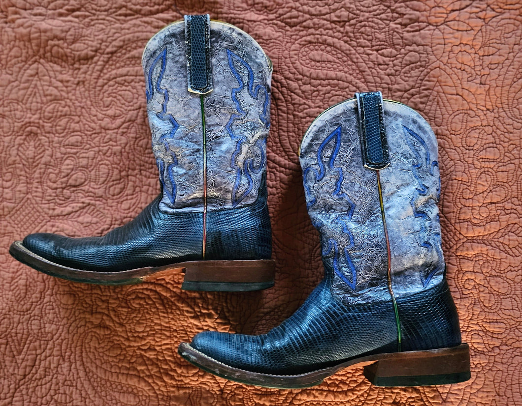 Logan Navy Lizard Boots size 7B added sole protector