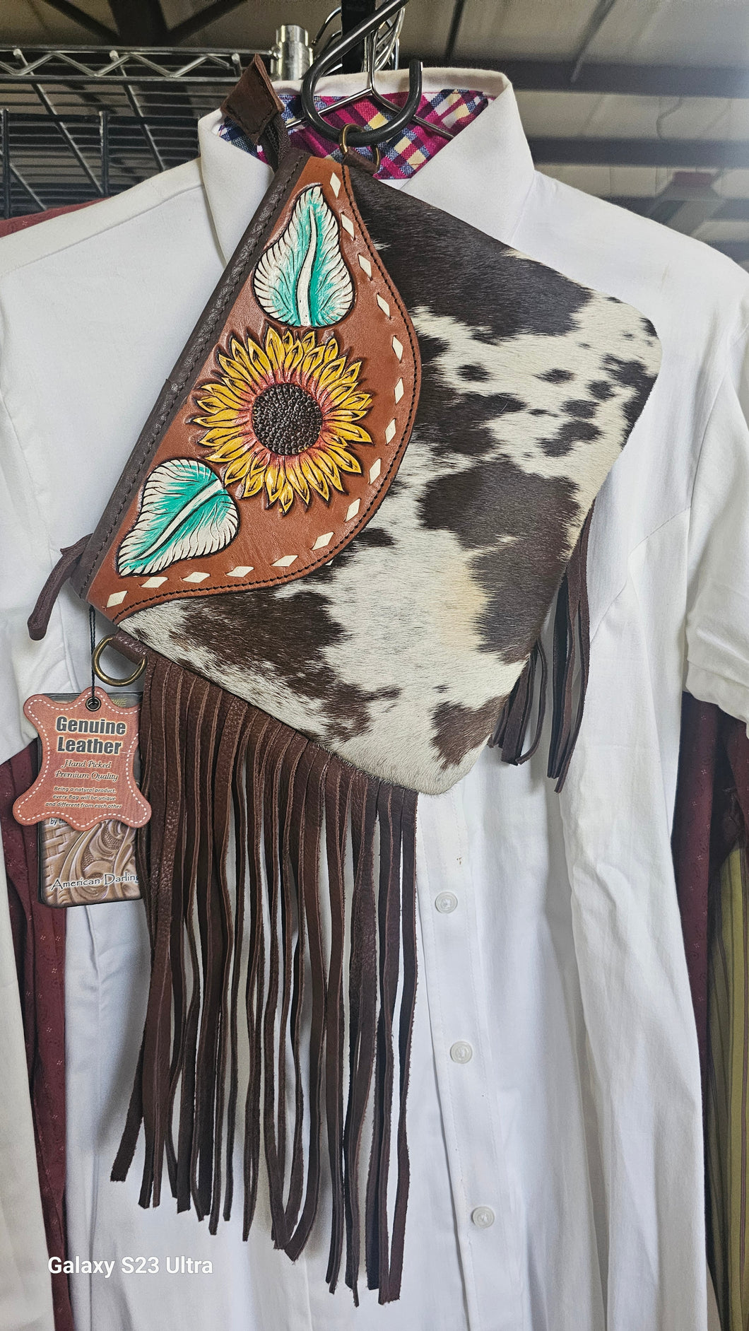 American Darling Navajo Print Handbag Conceal Hair on Hide Fringed