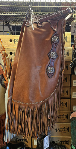 John Clark Saddle Brown Leather Chinks Floral Yoke Chocolate Accents