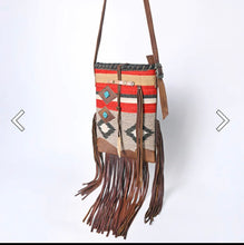 American Darling Western Leather Crossbody Bag with Fringe & Handwoven Saddle Blanket
