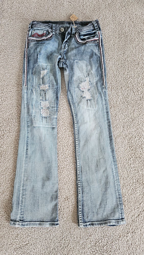 Cowgirl Tuff 26x33 Jeans Distressed Red