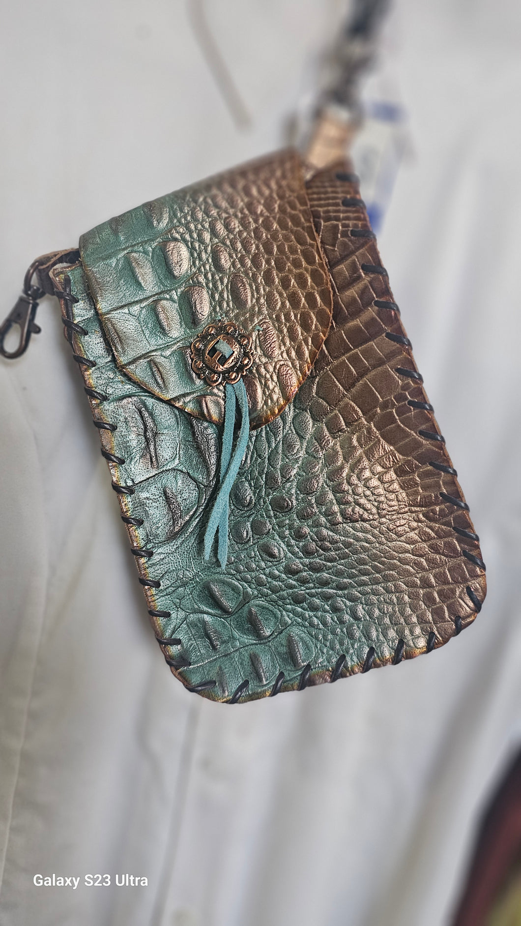 Turquoise Chocolate Copper Phone carry case. Made in USA