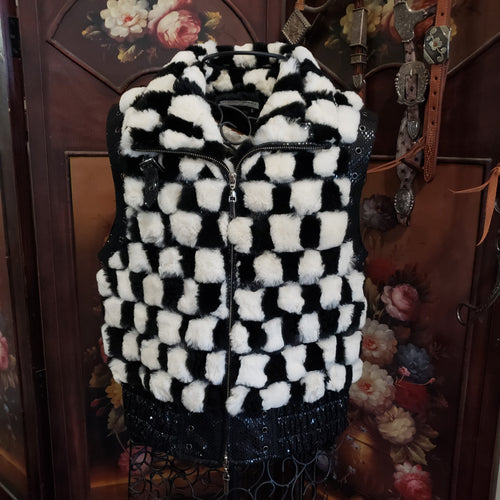 Alberto Makali Small Checkerboard Fur Vest