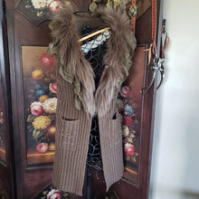 A Z I Chocolate Cardigan Vest Fur Trim Size small