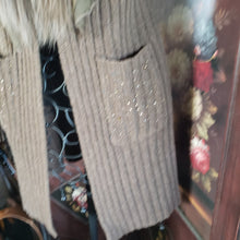 A Z I Chocolate Cardigan Vest Fur Trim Size small