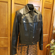 Cache' Black Leather Jean Jacket size 6