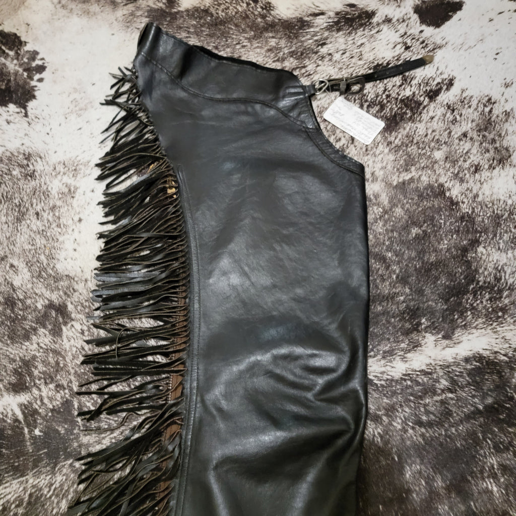 Adult Medium Long Smooth Black Leather Chaps – Rock & Rail Western Wear