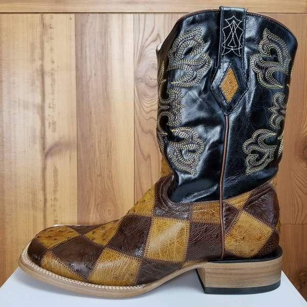 R J.B. Dillon Full Quill Ostrich Patchwork Boots