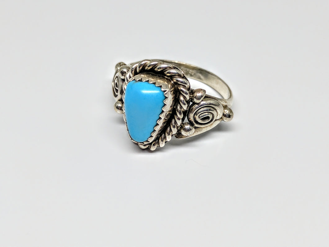Navaho Authentic Turquoise Sterling Silver Ring (SZ 5)