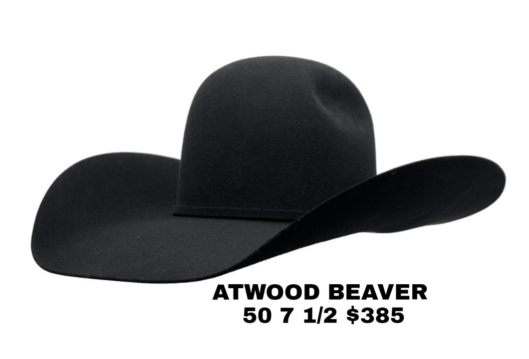 Atwood Beaver 50 Black 7 1/2 shaped Cowpuncher
