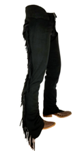 LONG SUEDE CHAPS! BLACK WITH A STRETCH PANEL longer length