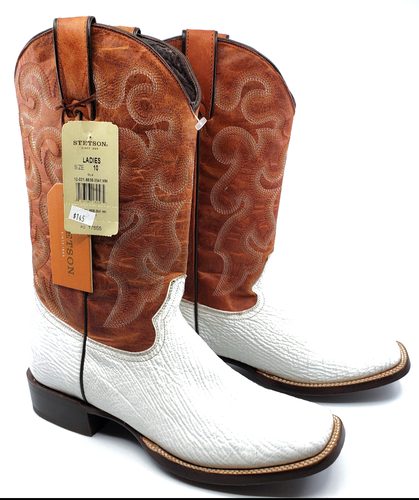 Stetson White Ladies 10 M Square toe Boot