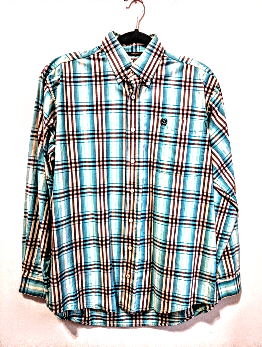 Cinch turquoise/chocolate Plaid size small New without the tags