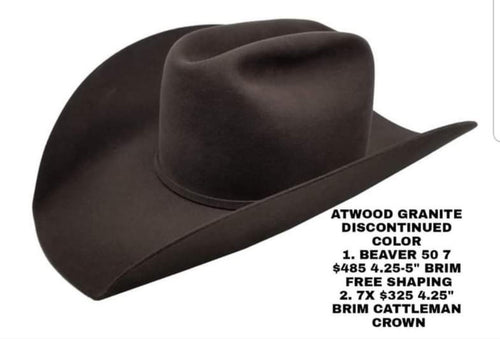 Sale!  Atwood Granite 7X and Beaver 50 Hat