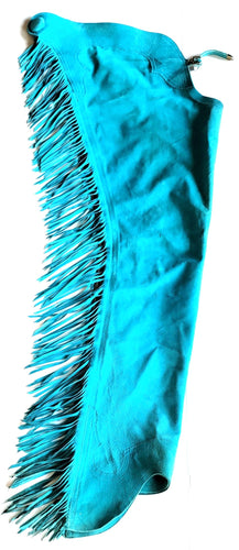 1 == Adult Small Long Woods Top Grain Turquoise Chaps