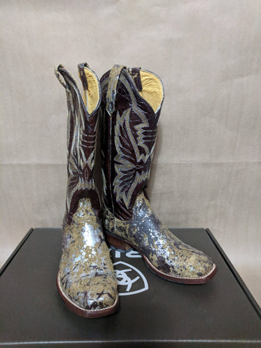 R Boots by Cinch Square Toe size 7B New **SALE** Silver/Gold Blinged!